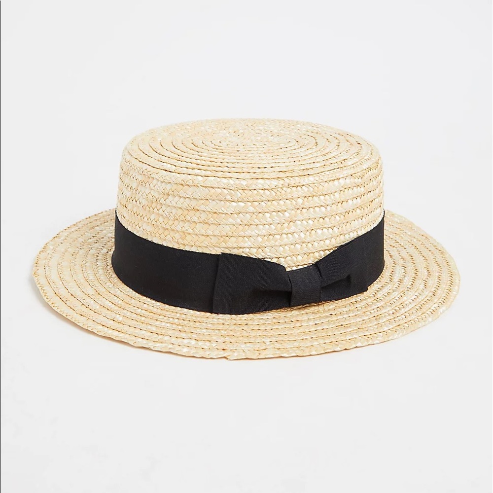 IVORY STRAW CONTRAST BAND BOATER HAT